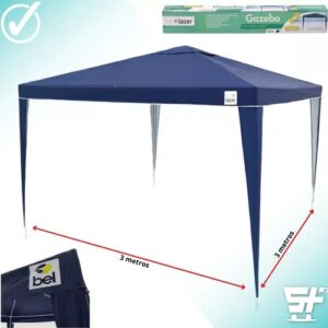 TENDA PARA PRAIA CAMPO GAZEBO 3X3 AZUL  BEL LAZER