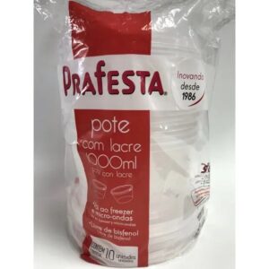 POTE REDONDO COM LACRE 1000 ML PRAFESTA COM 10 UNIDADES