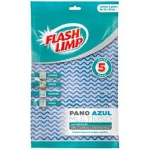 PANO AZUL MULTIUSO EMBALAGEM COM 5 PANOS FLASH LIMP