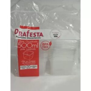 POTE QUADRADO 500ML PRAFESTA COM 20 UNIDADES