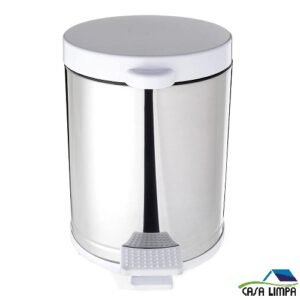 LIXEIRA INOX VIEL COM PEDAL TAMPA BRANCA EM PP 4,5 LTS