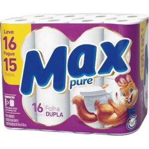 PAPEL HIGIENICO MAX PURE FOLHA DUPLA LEVE 16 PAGUE 15 16 ROLOS DE 30MTS X 10CM