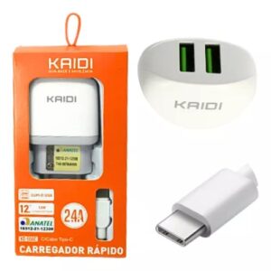 CARREGADOR RÁPIDO C/ TYPE-C 2,4A 12W DUPLO USB