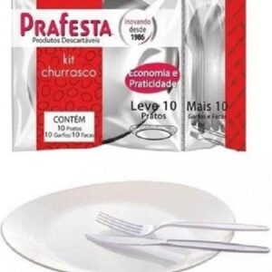 KIT CHURRASCO PRAFESTA 10 PRATOS 10 GARFOS 10 FACAS
