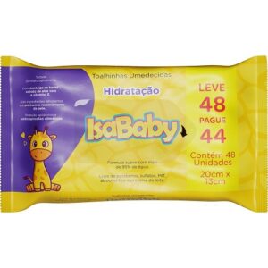 TOALHIANHAS UMEDECIDAS HIDRATAÇÃO ISABABY LV48 PG 44 UNIDADES 20CM X 13 CM