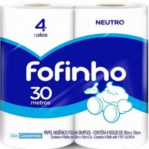 PAPEL HIGIENICO FOFINHO FOLHA SIMPLES 30 MTS X 10 CM COM 4 ROLOS