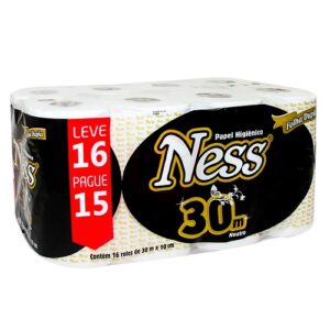 PAPEL HIGIENICO NESS FOLHA DUPLA LEVE 16 PAGUE 15 16 ROLOS DE 30MTS X 10CM