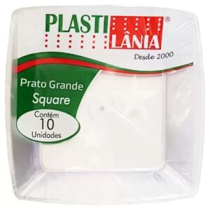 PRATO GRANDE SQUARE BRANCO C/10  PLASTILANIA