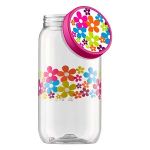 POTE DE PLASTICO REDONDO DECORADO FLORES  COM TAMPA DE ROSCA 2700ML