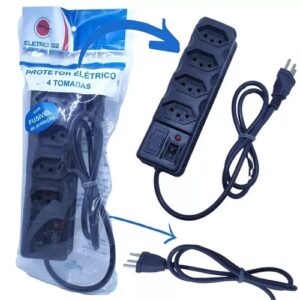 PROTETOR ELÉTRICO 4 TOMADAS 3F C/ FUSÍVEL DE PROTEÇÃO  BIVOLT 127-220 VOLTS 10A
