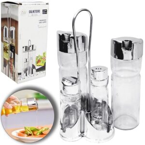 GALHETEIRO DE VIDRO COSY 4 RECIPIENTES E UM SUPORTE