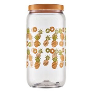 POTE DE PLASTICO REDONDO DECORADO ABACXI COM TAMPA DE ROSCA 2700ML