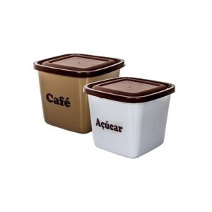 CONJUNTO DE POTES MANTIMENTOS CAFÉ E AÇUCAR 1100ML QUADRADO