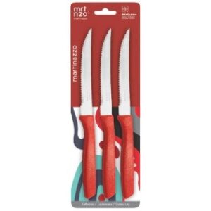 KIT FACA DE MESA PIAMONTE AÇO INOX CABO DE PLASTICO VERMELHO 3 UNIDADE