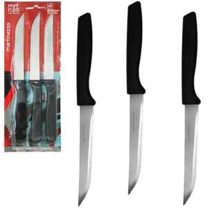 KIT FACA DE MESA PIAMONTE AÇO INOX CABO DE PLASTICO PRETO 3 UNIDADE
