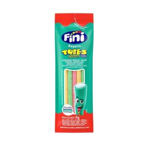 FINI TUBES AZEDINHOS SABORES CEREJA, MAÇA VERDE, BAUNILHA, ABACAXI E NATA 15G