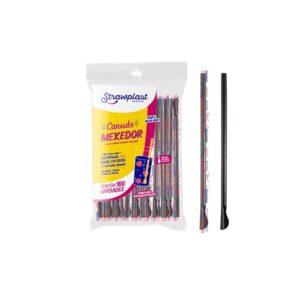 CANUDO MEXEDOR BLACK  STRAWPLAST C/ 100 UNIDADES FORMATO COLHER 100% RECICLAVEL