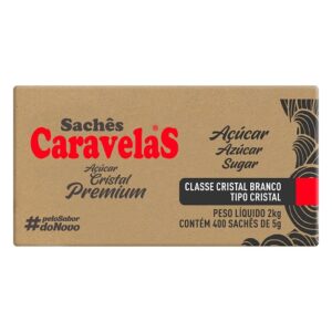 AÇUCAR CRISTAL PREMIUM CARAVELAS – COM 400 SACHÊS DE 5G – PESO LIQUIDO 2KG